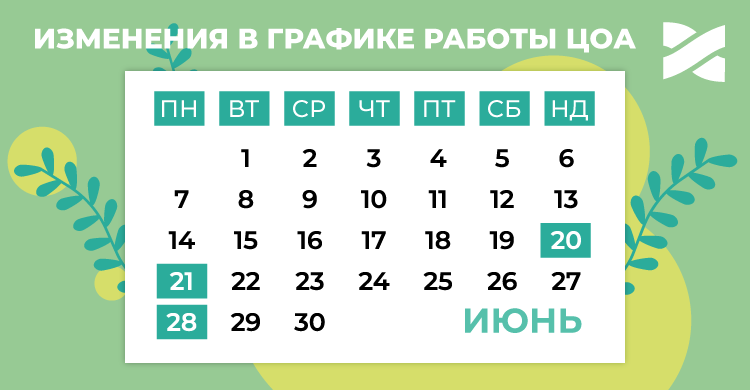 График работы ЦОА в июне