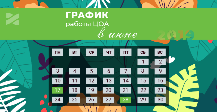 График работы ЦОА в июне 2019 года